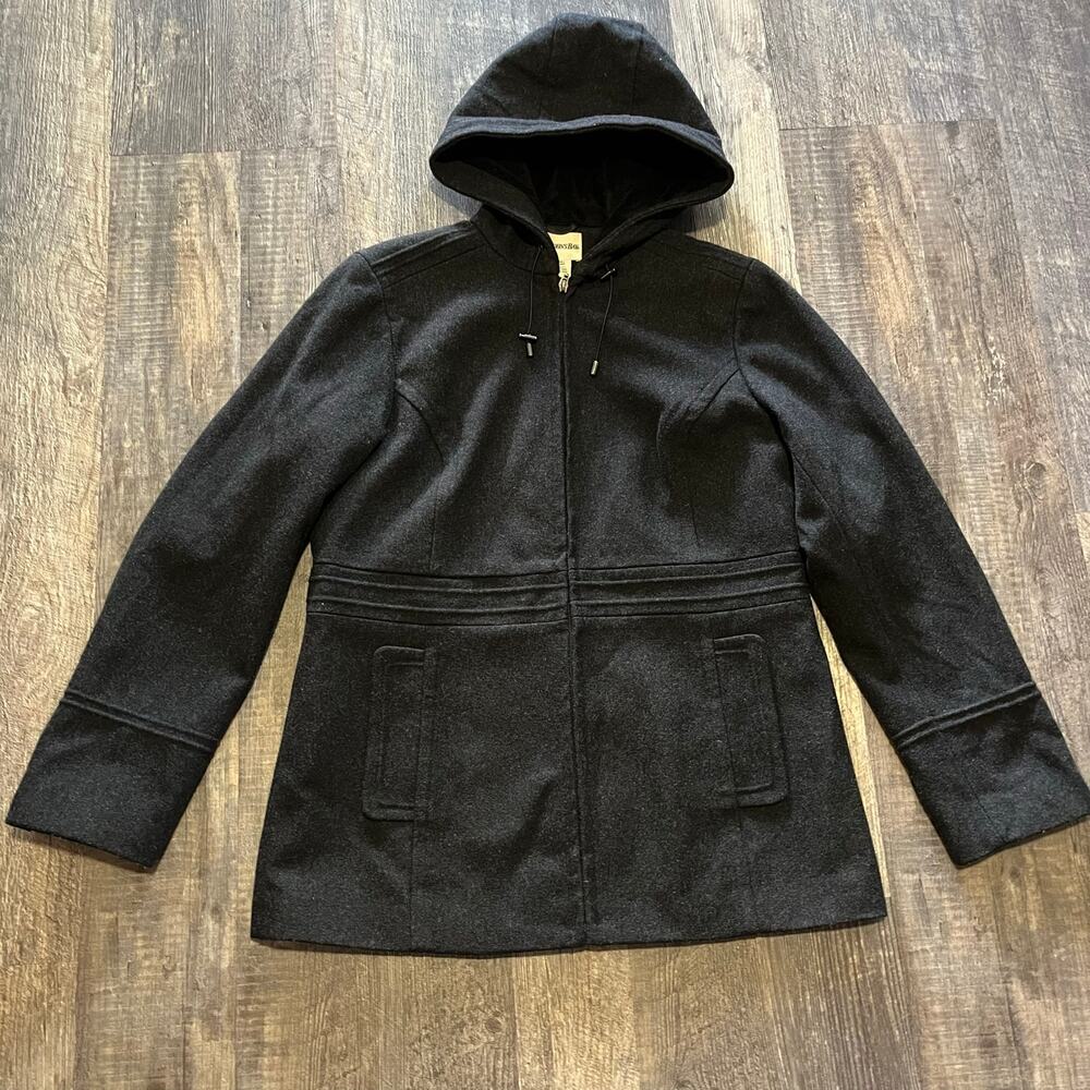 St. John's Bay Women's Large Black Wool Cashmere Blend Hooded Coat